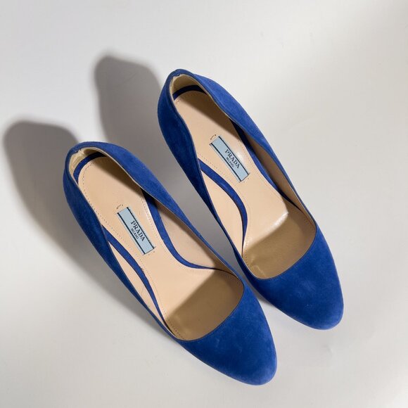 Prada High Heels Shoes Blue Suede Platform Pumps Stilettos Round Toe EU 41 US 11 - Picture 3 of 12